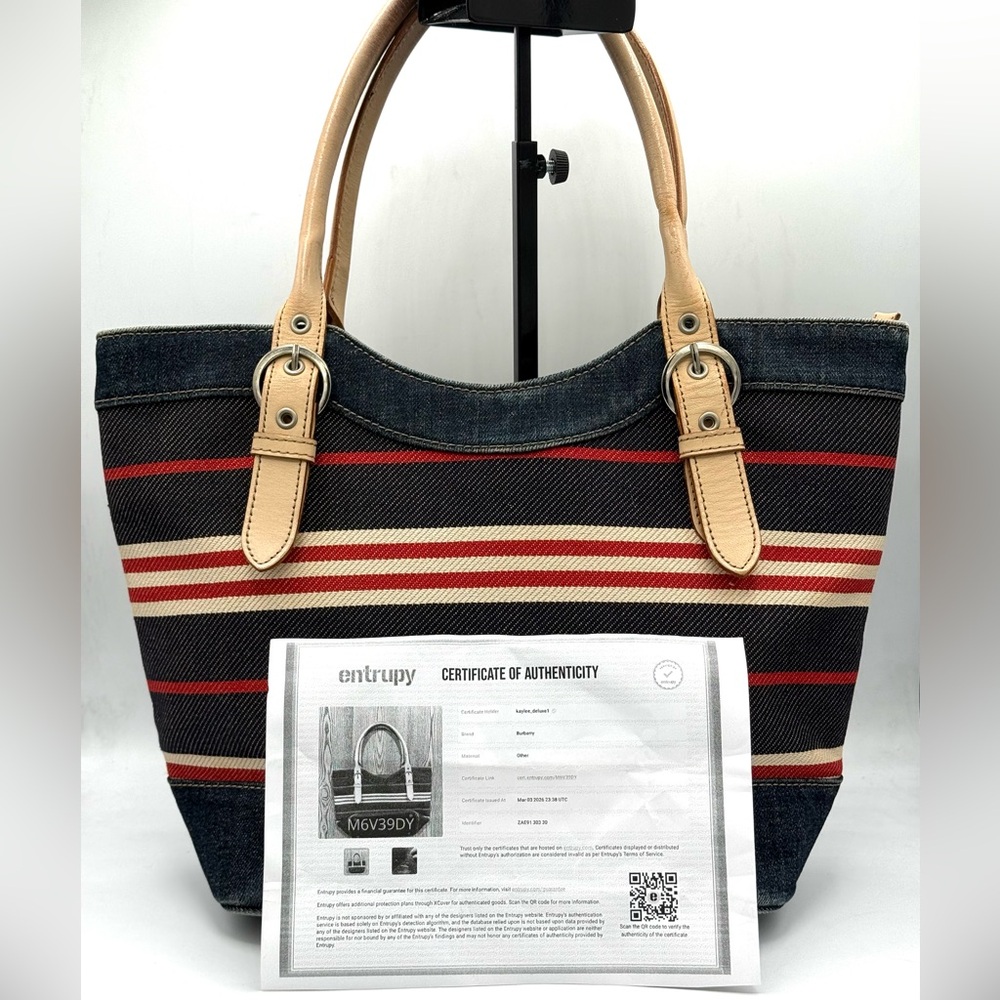 Burberry Blue Label Denim Striped Tote w/ COA ✅ Y2K Vintage